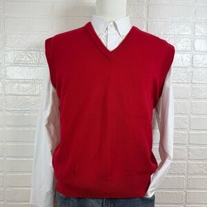 LL Bean Sweater Vest Men’s Large Red Made In Scotland Pure New Wool Lambswool